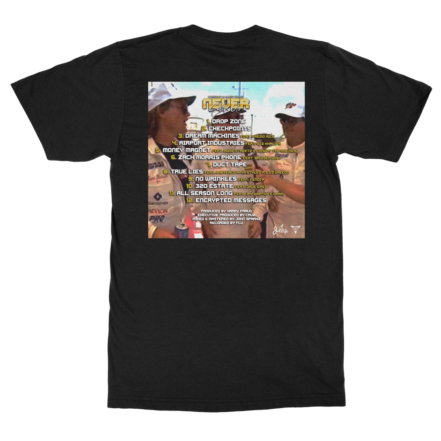 Curren$y & Harry Fraud "Never Catch Us” Jet Boat Crew T-Shirt
